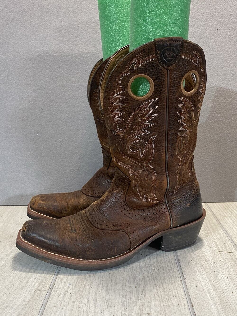 ARIAT HERITAGE BROWN BULLHIDE LEATHER SQUARE TOE COWBOY BOOTS 10002227 MENS 9.5D